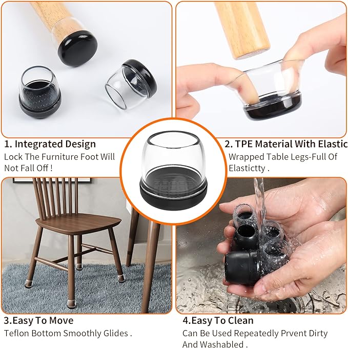 Ezprotekt 24 Pcs Clear Chair Leg Sliders - Image 4