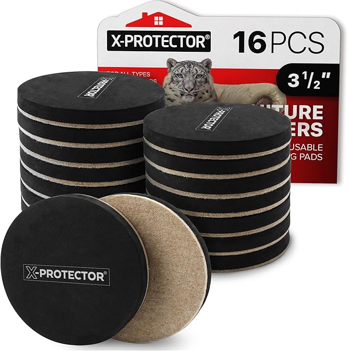 Felt Furniture Sliders Hardwood Floors X-PROTECTOR – 16 PCS 3 1/2" Furniture by X-Protector