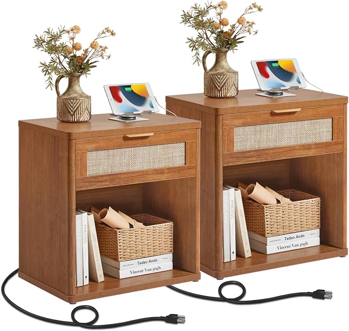 LEYAOYAO Rattan Nightstands Set of 2 by LEYAOYAO-Findtheshiningpointofyourideallife%EF%BC%81