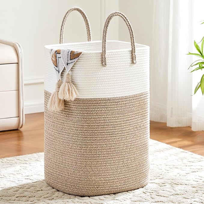 Laundry Basket, Woven Cotton Rope Laundry Hamper, Versatile Storage by Artfeel
