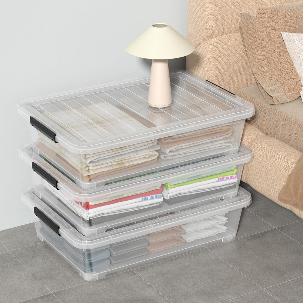Under Bed Storage Bins with Lids, 40L Underbed Organizer, 3 Pack