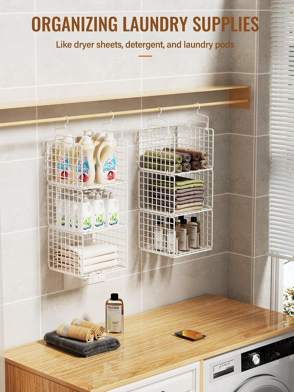 6 Tier Closet Hanging Organizer, Metal Closet Organizers and Storage with 4 H...