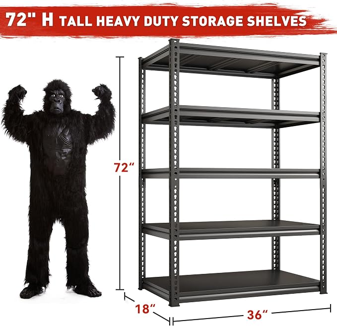 REIBII 72" H Garage Shelving Load 2500 LBS, Heavy Duty Storage Shelves - Image 2
