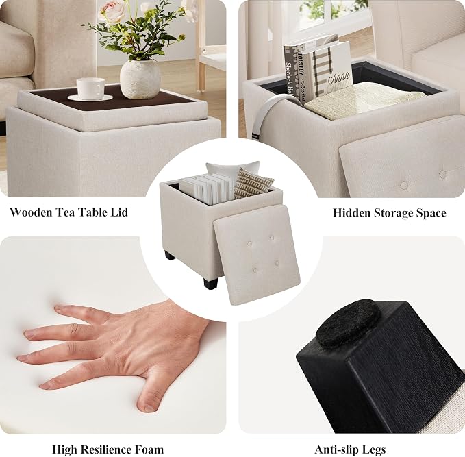 COLAMY Fabric Square Storage Ottoman - Image 4