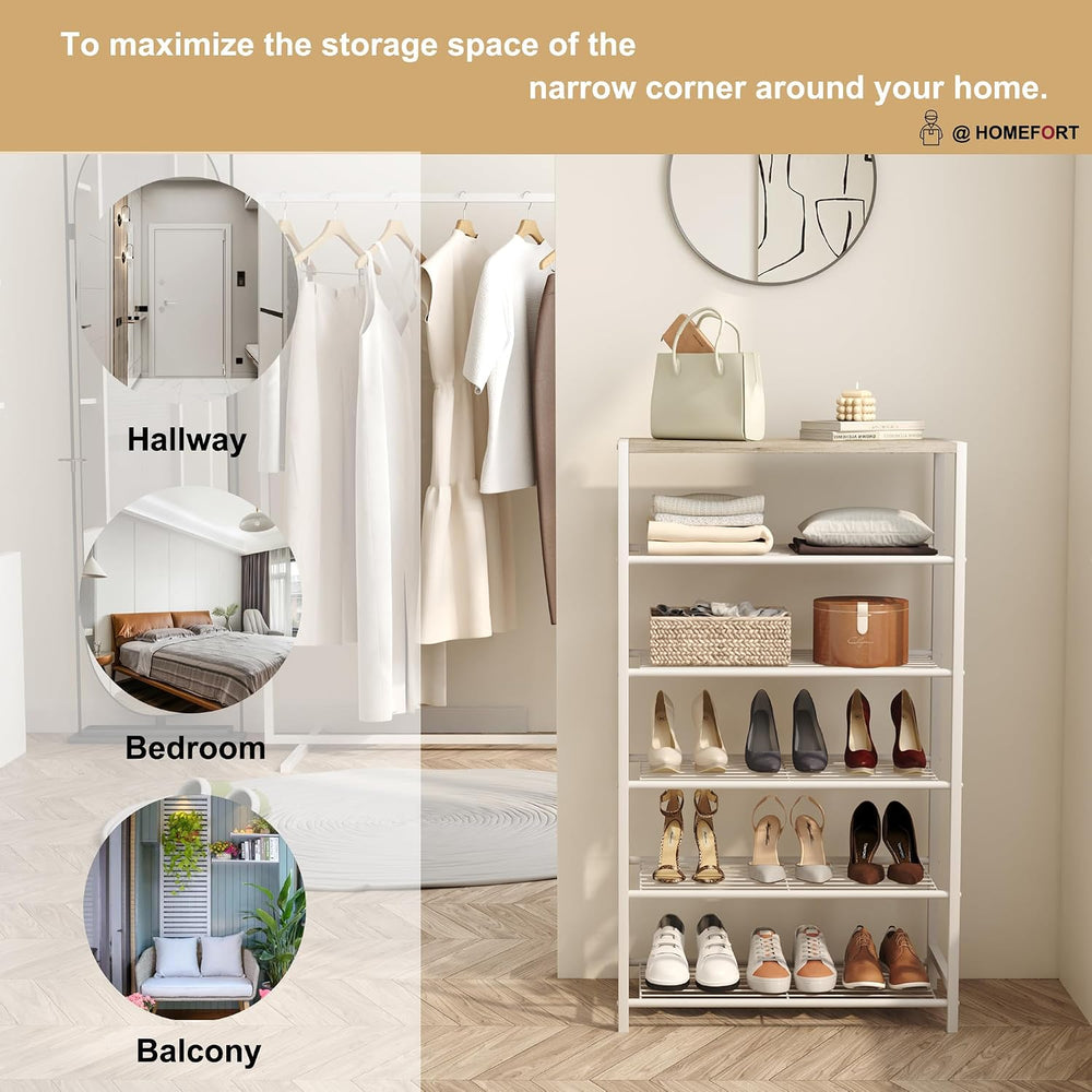 HOMEFORT Shoe Rack 6-Tier, Shoe Storage Shelf, Industrial Shoe Tower, Narrow ...