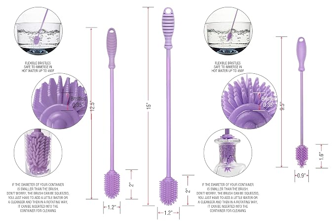 A-Brush Silicone Bottle Cleaner Brush, 3 Piece Set, Long Handle - Image 3