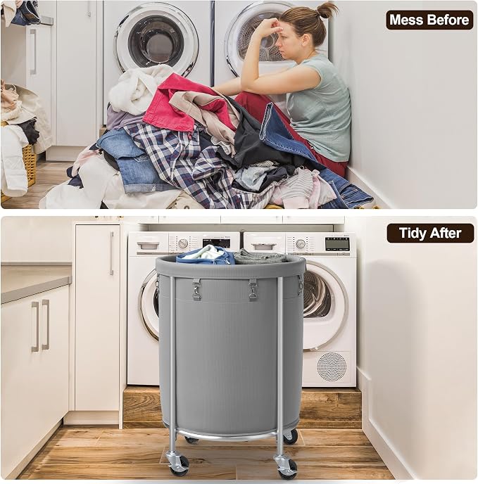 ELYKEN Laundry Basket with Wheels, 45 Gallons Rolling Laundry Hamper with - Image 7