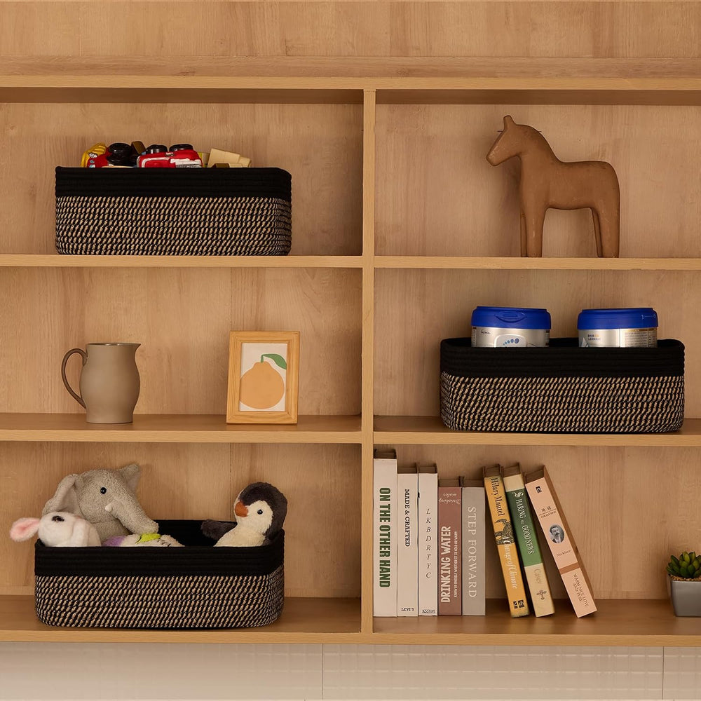 MiniArk Large Shallow Organizing Baskets 15x11x5.1 Inches - Rope Woven Storag...