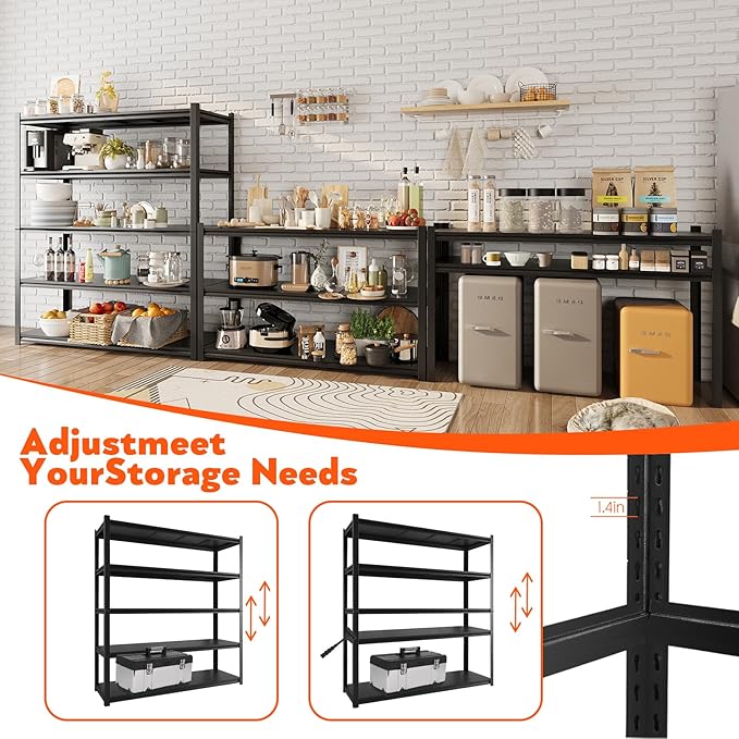 72" H Garage Shelving 2000LBS Heavy Duty Storage Shelves Adjustable 5 Tier - Image 6