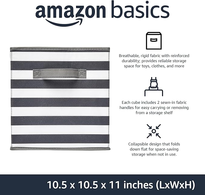 Amazon Basics Cube Organizer Storage Bins Handles, Collapsible Fabric, - Image 2