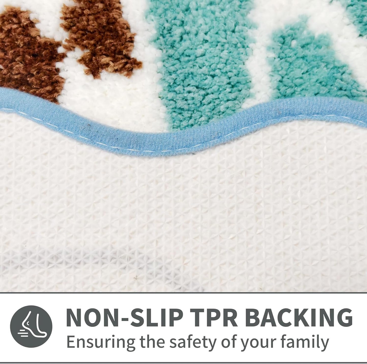Beach Bathroom Rug 20x32 Inch, 3D Textured Coastal Ocean Wave Scalloped Bath Mat with Starfish Shell Decor, Soft Microfiber Absorbent Non-Slip Washable Bath Rug for Bathroom, Kitchen, Entryway