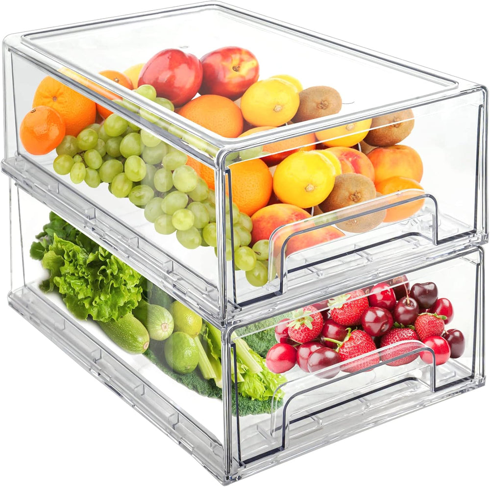 Mano 2Pack Clear Fridge Drawers Pull Out Stackable Refrigerator Drawer Organi...
