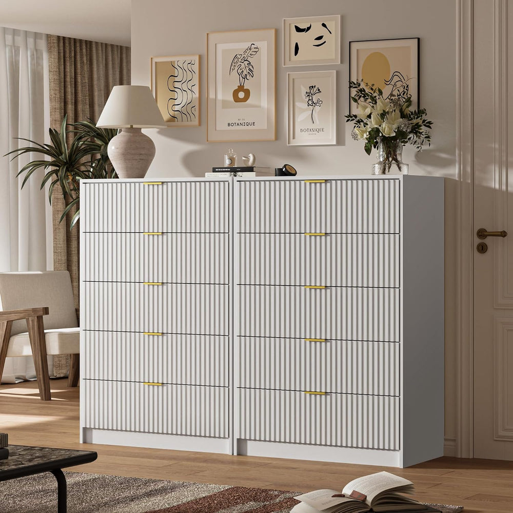 MAISONARIA 5 Drawer Dresser for Bedroom, Tall Dresser Chest of Drawers with G...