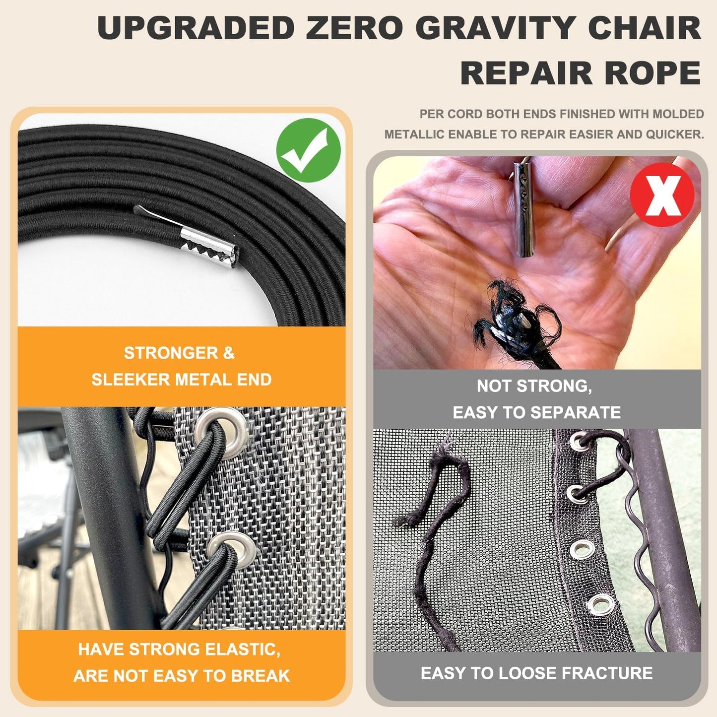 12 Cords Zero Gravity Chair Replacement Cord, Antigravity Chair Replacement,Universal Repair Cord Kit for Repairing Zero Gravity Chair(Black)