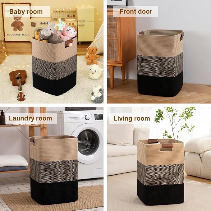 Laundry Hamper 96L Extra Large Laundry Basket, Woven Blanket Basket, Cotton - Image 6