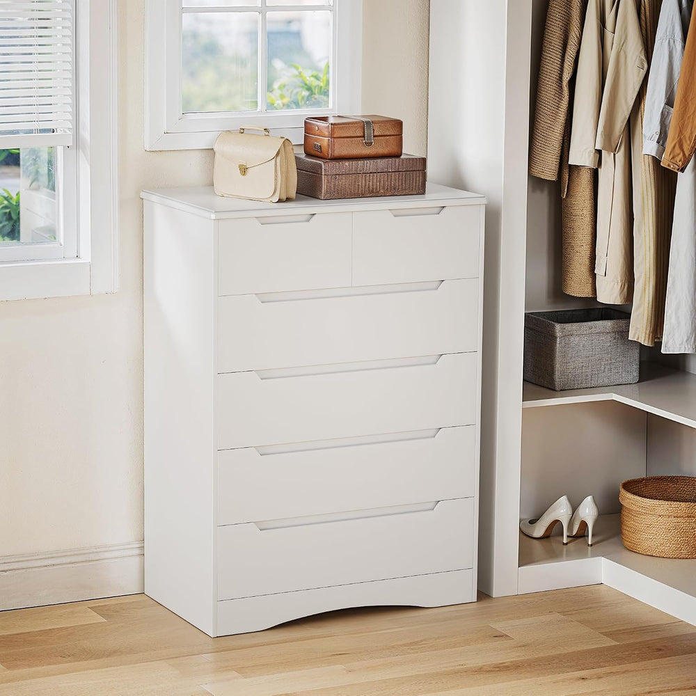 Gizoon Tall 6 Drawer Dresser, White Bedroom Chest of Drawers Cabinet