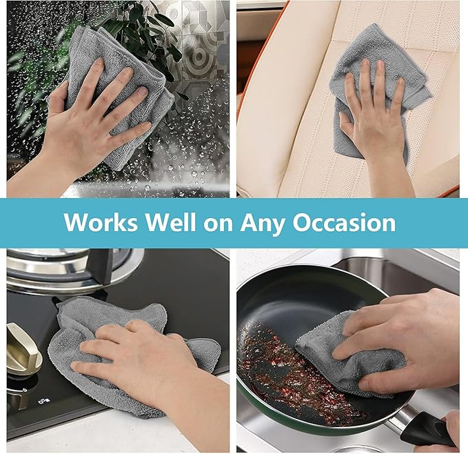 HOMEXCEL Grey Microfiber Cleaning Cloth, 8 Pack Cleaning Towels - Image 5