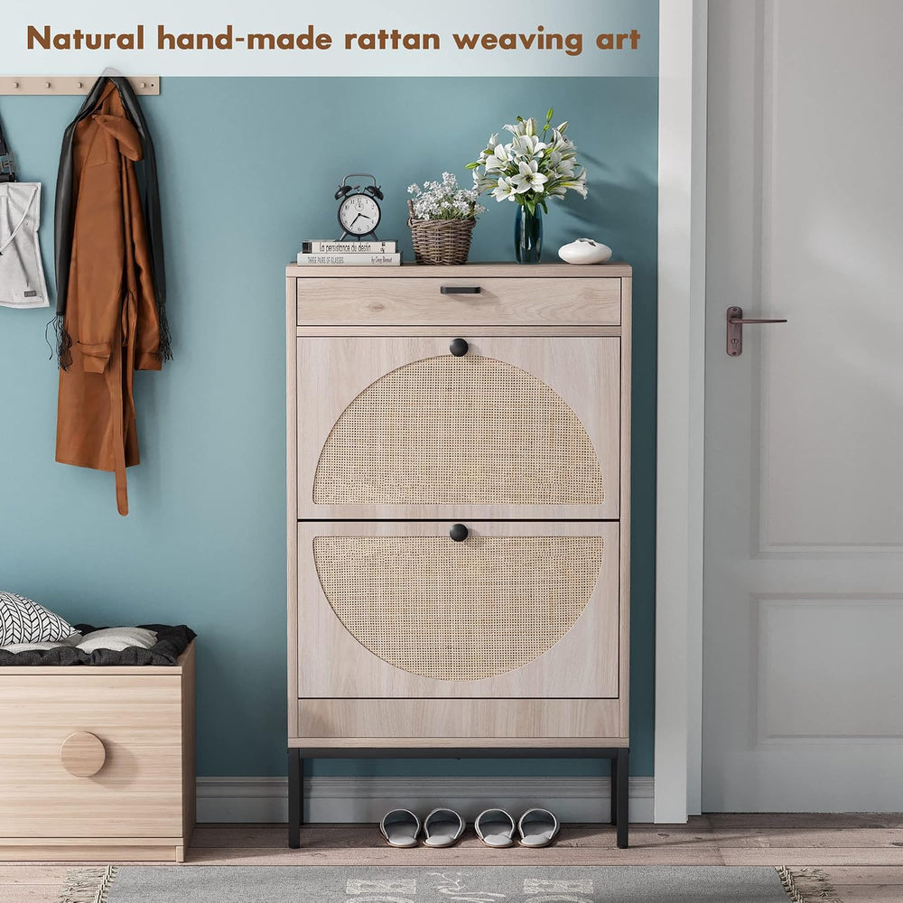 Brafab Shoe Storage Cabinet with 2 Flip Drawers&1 Small Drawer, Slim Entr...