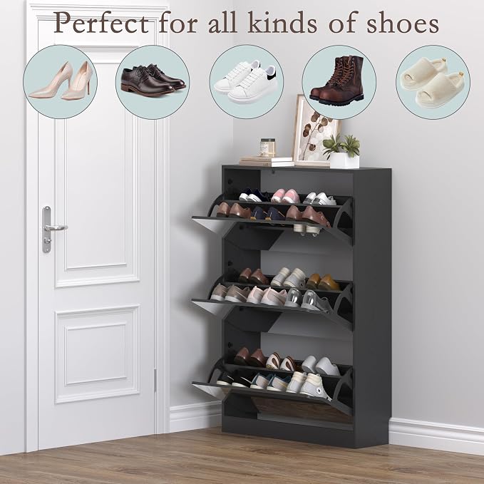Shoe Cabinet with 3-Flip Mirror Drawers, Freestanding Shoe Rack Organizer with - Image 4