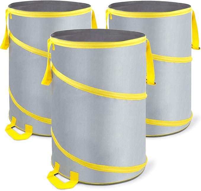 30 Gallon Collapsible Trash Can 3 Pack, Garden Bag Pop Up Camping Trash can by Byhagern