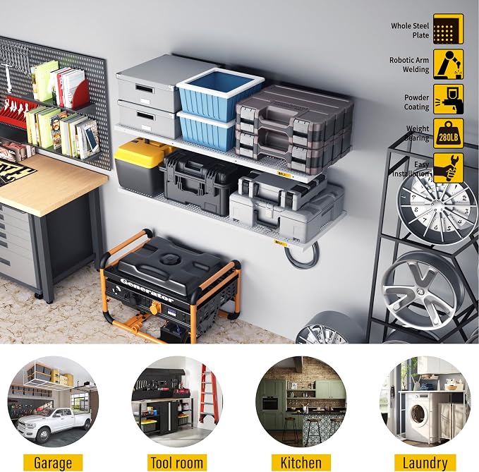 2Pack 1.64x4ft Adjustable Metal Garage Wall Shelving Heavy Duty Garage Storage - Image 2