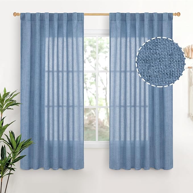 YoungsTex Denim Blue Linen Curtains 63 Inch Length by YoungsTex