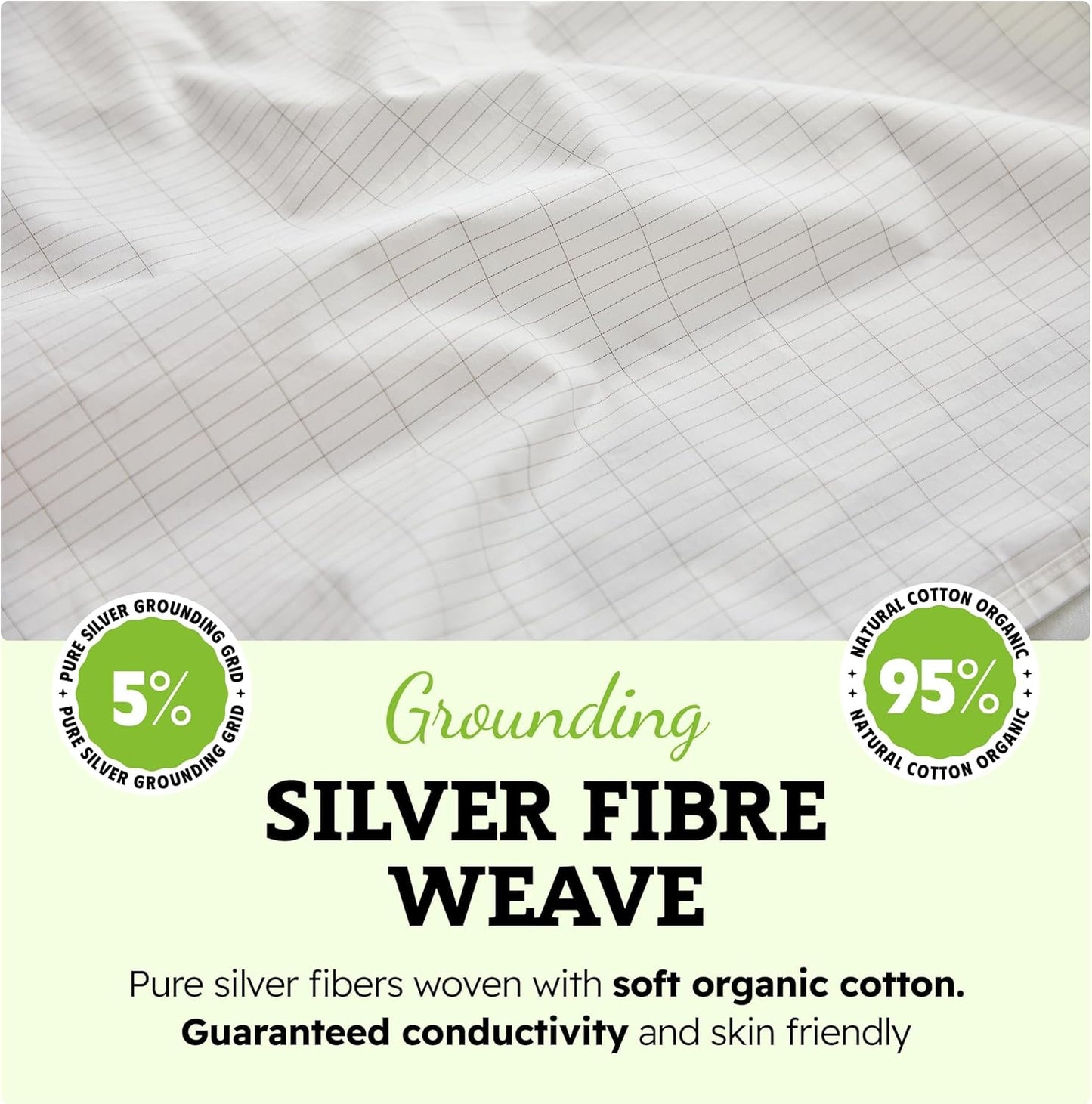 EarthingWell Grounding Sheet for Bed, Grounding Bed Sheet with Silver Fiber & Organic Cotton for Deep Rest, Earthing Sheet Strip with 15.5 ft Grounded Cord, Fits Full Queen King Beds (20" x 104")