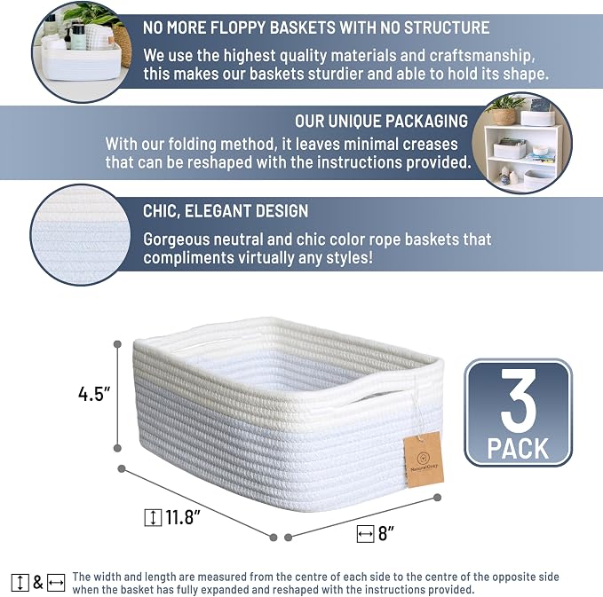 NaturalCozy 11.8"x8"x4.5” Rectangle Storage Baskets - Image 2