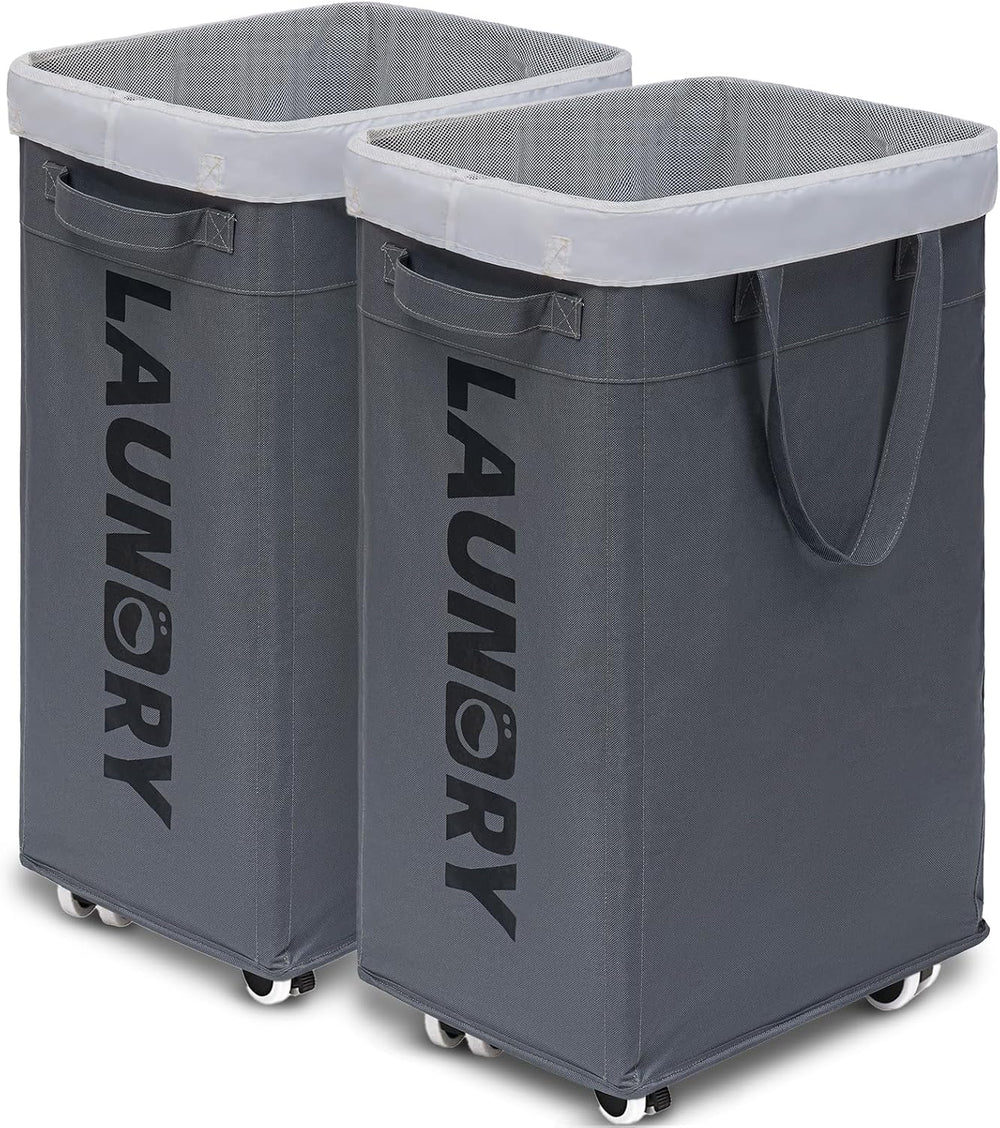 Goodpick 2-Pack Laundry Basket with Wheels & Wash Bag, Hamper for Dorm, 75L