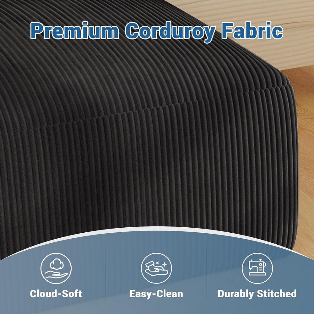 40" Oversized Square Corduroy Ottoman, Large Ottoman Pouf Footstool, Black