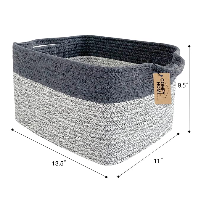 COMFY-HOMI 3Pack Cotton Rope Square Basket - Image 5