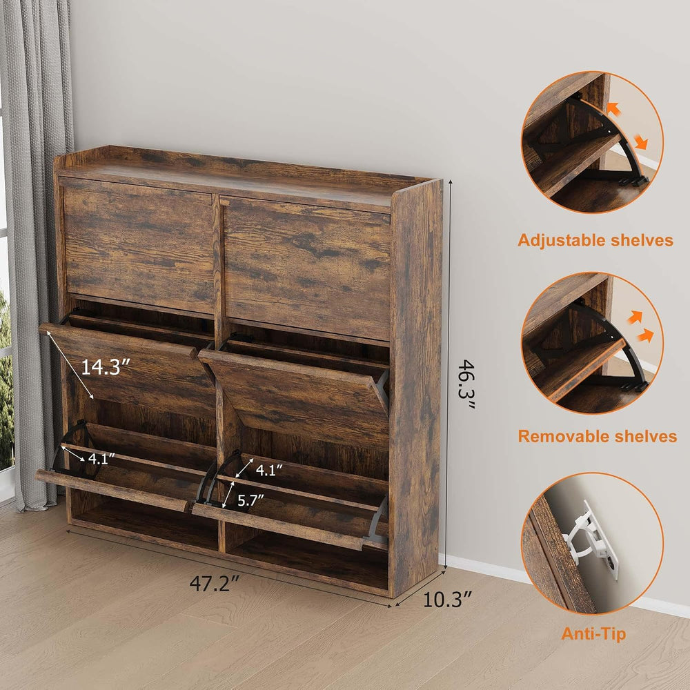 GarveeHome Shoe Cabinet with 6 Flip Drawers, Wooden Shoe Organizer Cabinet wi...