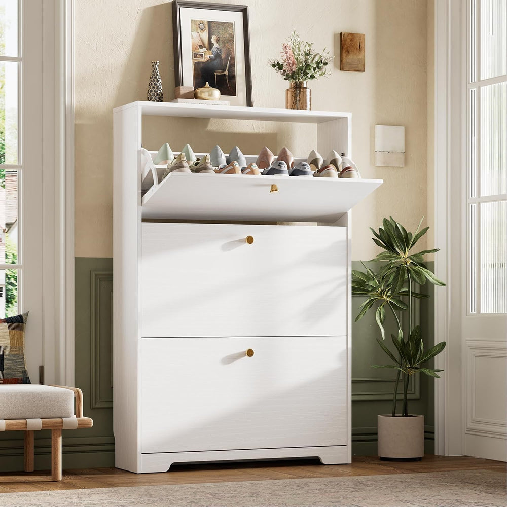 Nicetree Shoe Cabinet with 3 Flip Drawers, Narrow Shoe Organizer Cabinet, Fre...