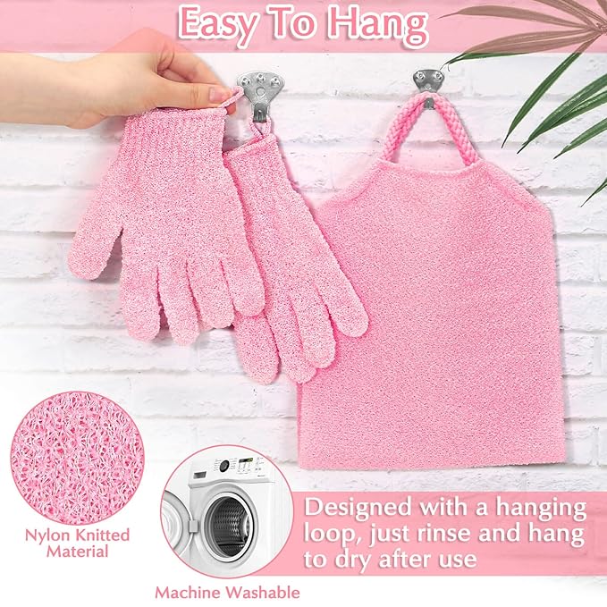 Anezus Exfoliating Shower Bath Gloves Back Scrubber Set - Image 4