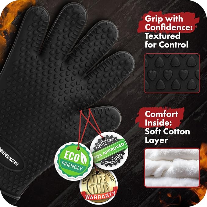 KITCHEN PERFECTION Silicone Smoker Oven Gloves -Extreme Heat Resistant BBQ - Image 3
