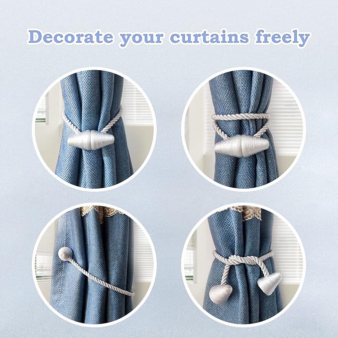 Hion Magnetic Curtain Tiebacks Grey 2pcs, Curtain Tiebacks Buckles Holdbacks - Image 4