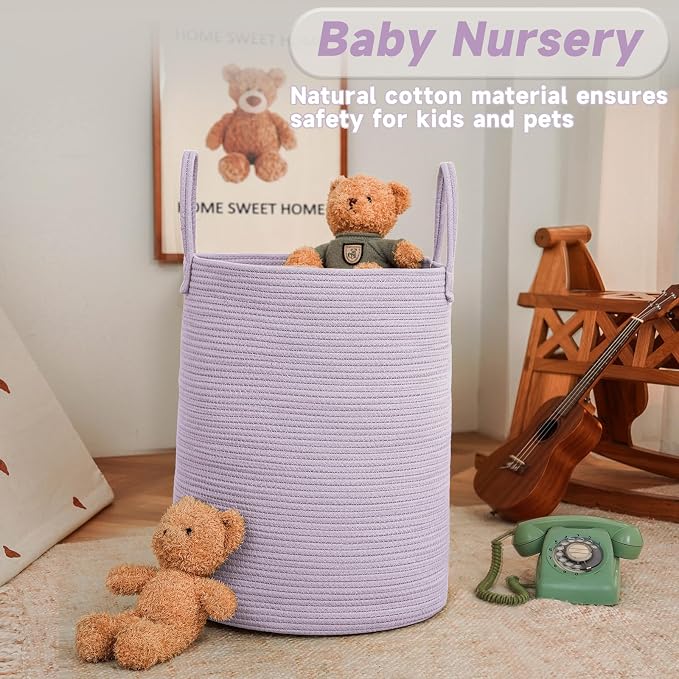 Large Woven Laundry Basket Hamper, 60L Cotton Rope Storage Bin - Image 2