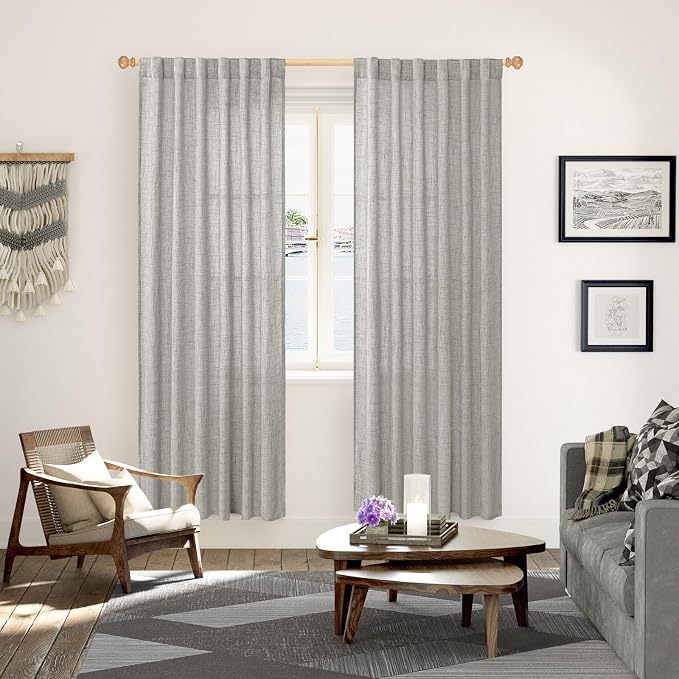 YoungsTex Dark Grey Linen Curtains 78 Inch Length - Image 2