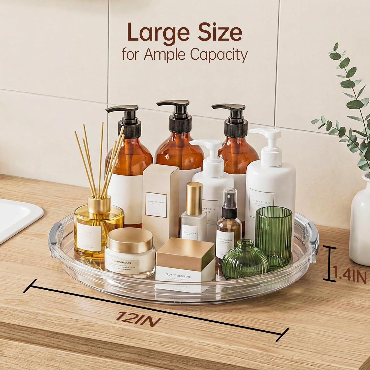 LAMU 12 in Lazy Susan Turntable, 4 Pack Clear Spice Rack, Organizer Storage | 360° Rotating, Kitchen Storage Tray for Cabinet & Table Top, Pantry, Fridge, Bathroom, Medicine & Countertop