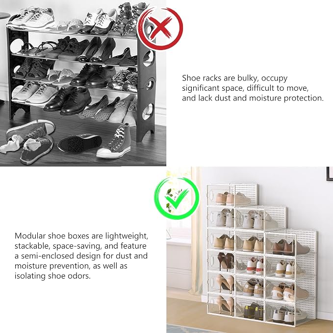 12 Pack Large Modular Clear Plastic Stackable Shoe Storage Organizer - Image 6