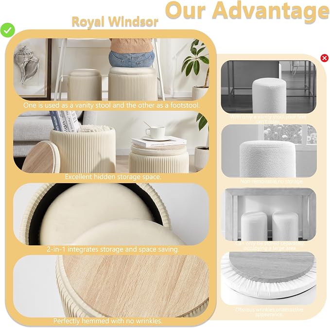 Round Ottoman with Storage Set of 2, Vanity Stool with Storage - Image 7