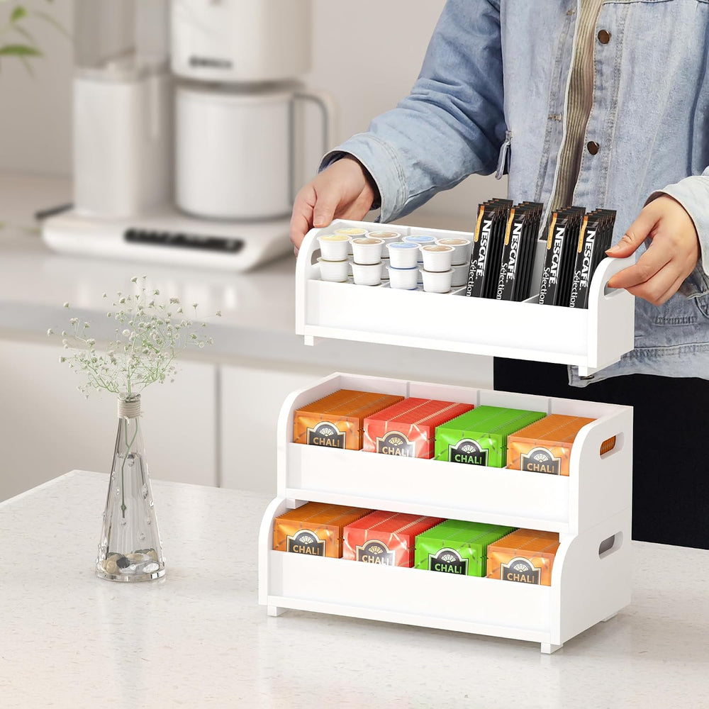 3-Tier Bamboo Tea Box Rack with Removable Dividers, Wall Mount Large Capacity...