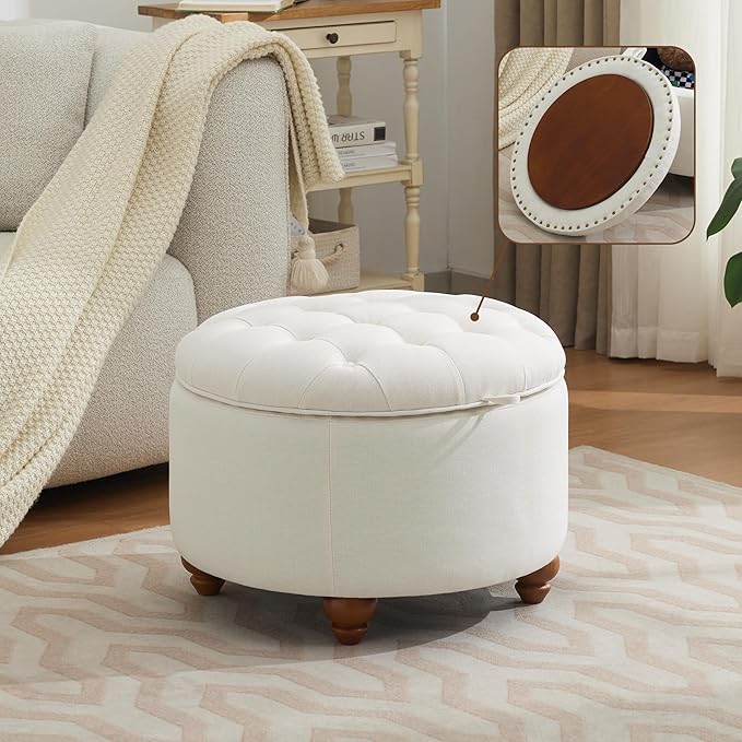 24Inch Round Storage Ottoman by WUTUTUEE
