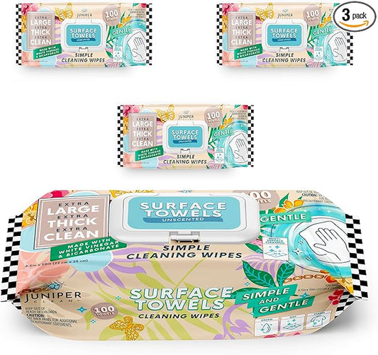 3 Packs Surface Cleaning Wipes Bleach Free, Thick & Large Dispose, All-Purpose by JuniperCLEAN