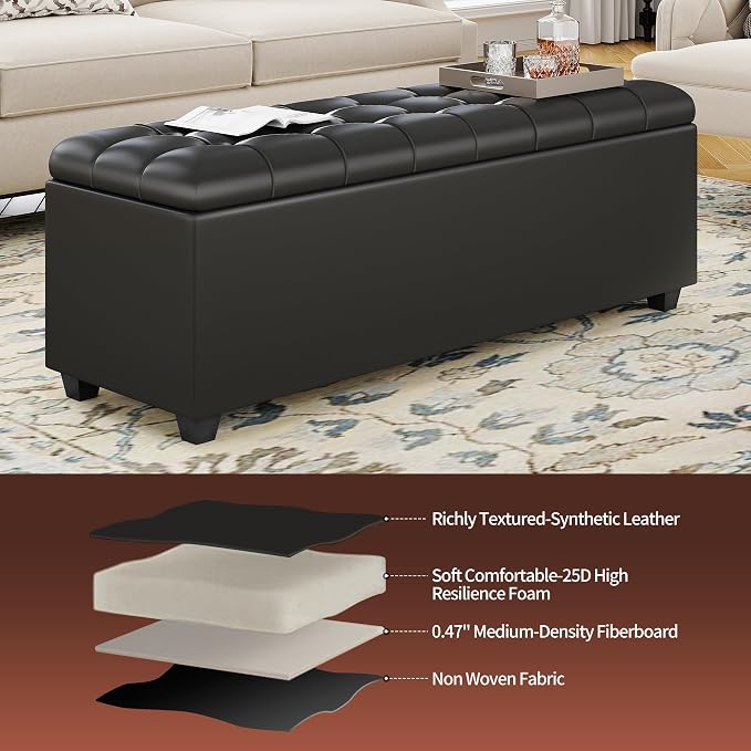 Ottoman with Storage 38 inches, Furniture End of Bed Storage Benches, Long - Image 4