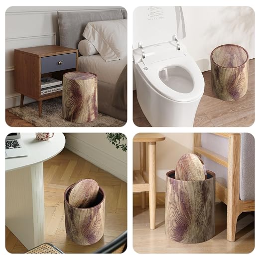 Wood Grain Plastic Trash Can Swing Top Lid, 4Gal/15L Farmhouse Wastebasket Bin - Image 8