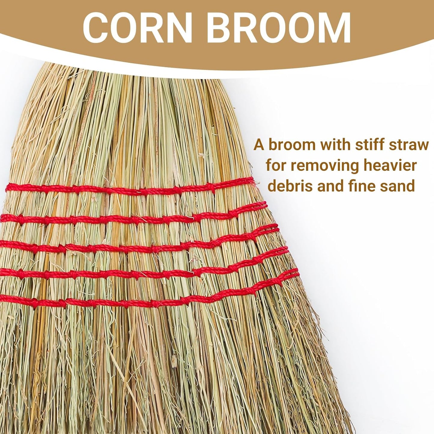 Corn Broom Outdoor, Household Indoor and Outdoor Broom Suitable for Sweeping Gravel, Fallen Leaves and Sand on Yard, Garage, Lawn, Stone Path and Concrete Floor