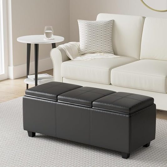 SIMPLIHOME Avalon 42 inch Wide Contemporary Rectangle Storage Ottoman in - Image 2