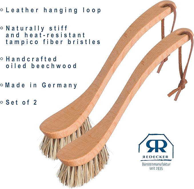 REDECKER Curved Dish Brush, Natural Union Plant Fiber Bristles, Ergonomic Design - Image 4
