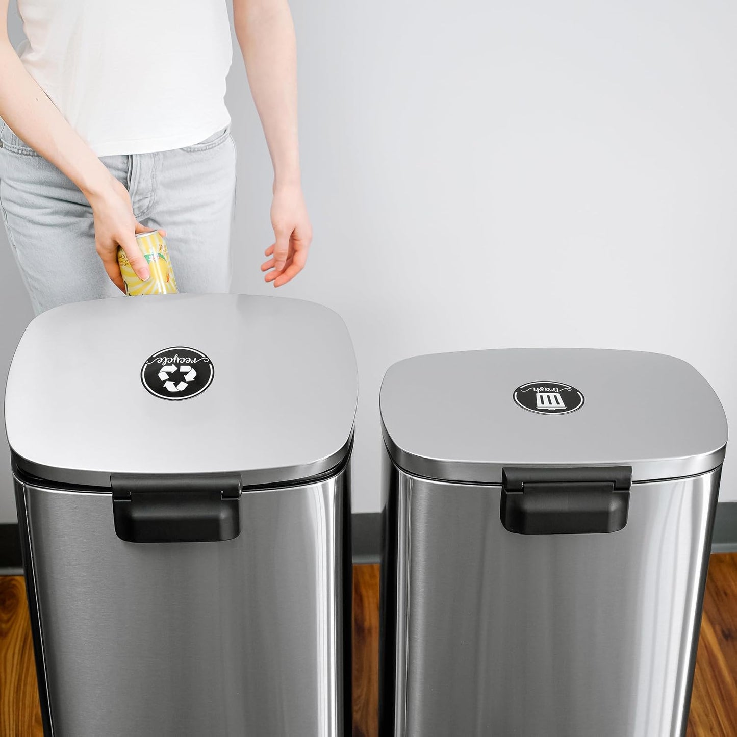 Strong Trash and Recycle Magnets, 3.5" Recycle Magnet for Trash Can & Bins | Magnetic Recycling Stickers for Kitchen Garbage Can and Recycling Bins, Kitchen Compost Magnets, Made in USA, Black, 2 Pcs